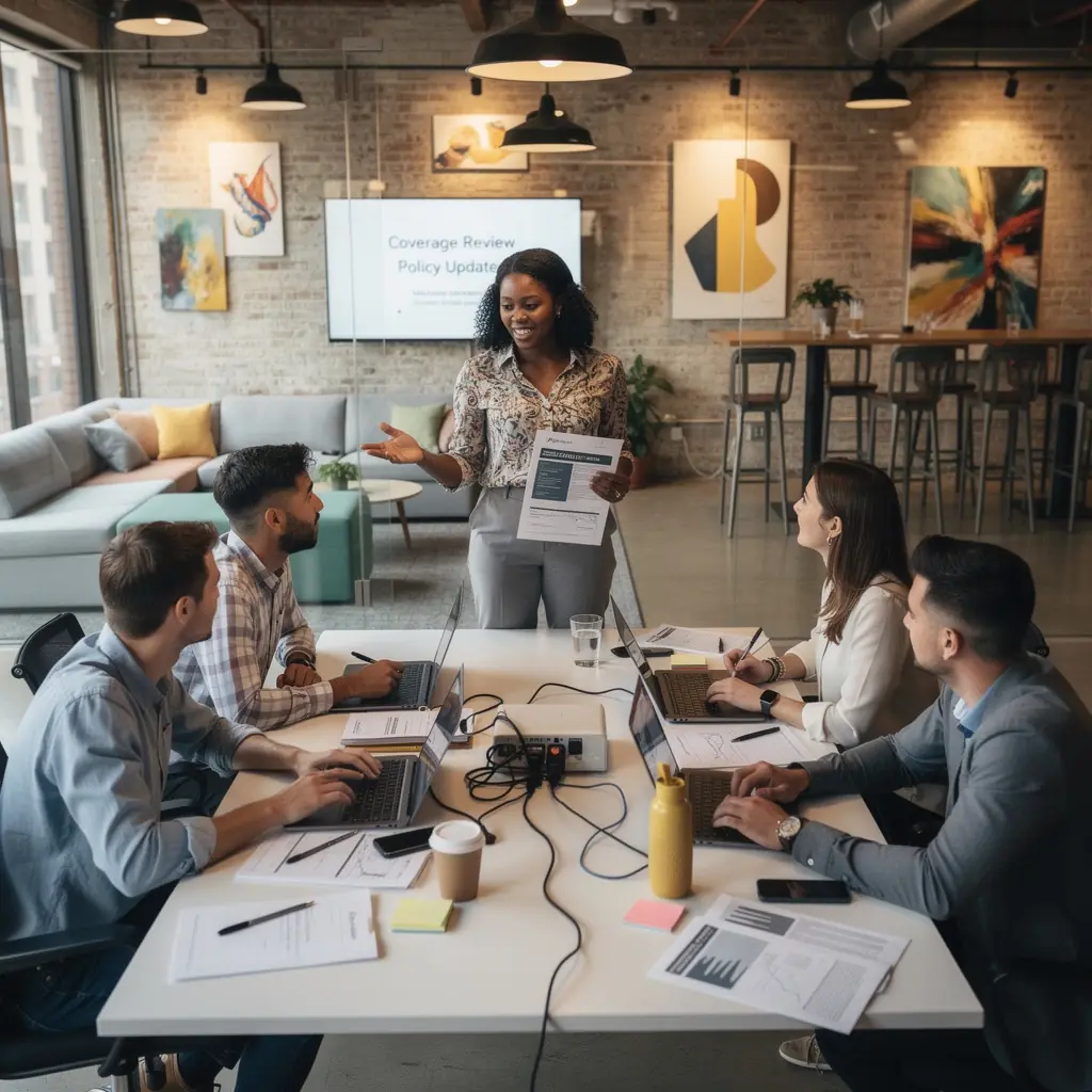 Mężczyzna rozmawiający z doradcą ubezpieczeniowym na temat zmian w polisie samochodowej.