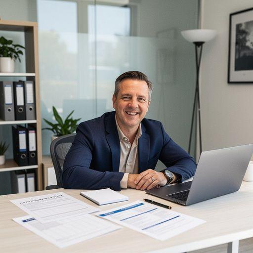 Kierowca przegląda dokumenty ubezpieczeniowe w biurze.